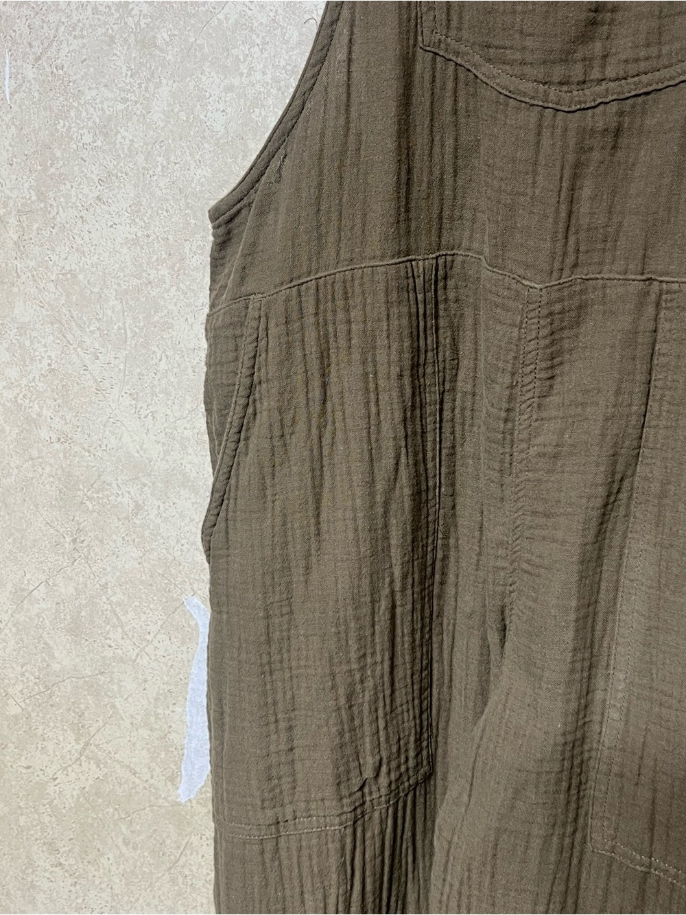 Aerie washed olive lightweight rolled leg overalls gauzy cotton boho hippie - Picture 10 of 15